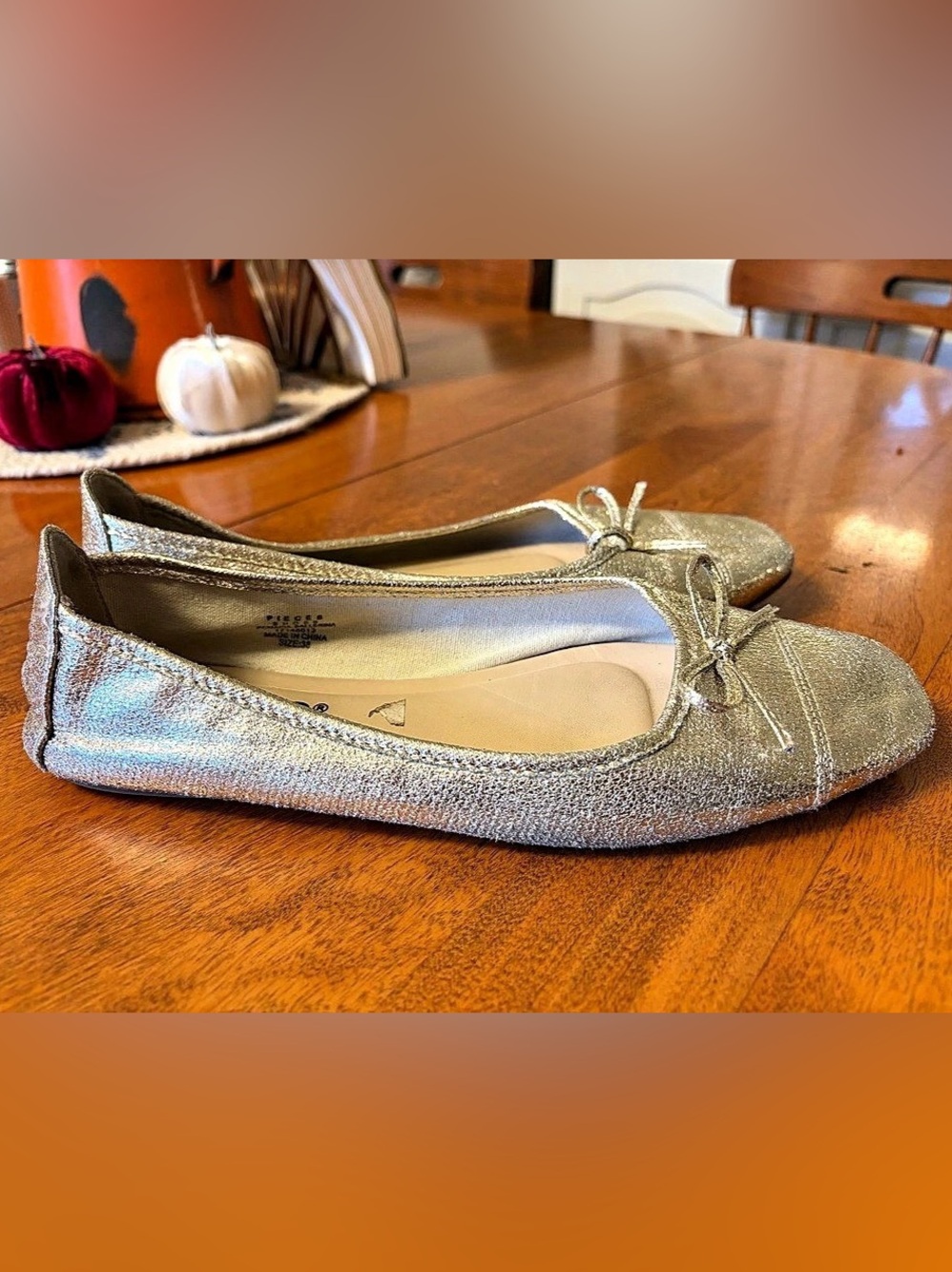 PIECES Bow Ballet Flats Silver EU 38